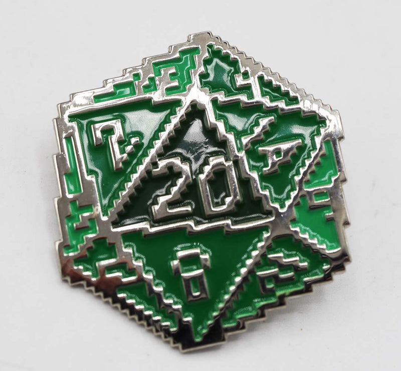 Green 8 Bit D20 Enamel Pin Enamel Pin Foam Brain Games