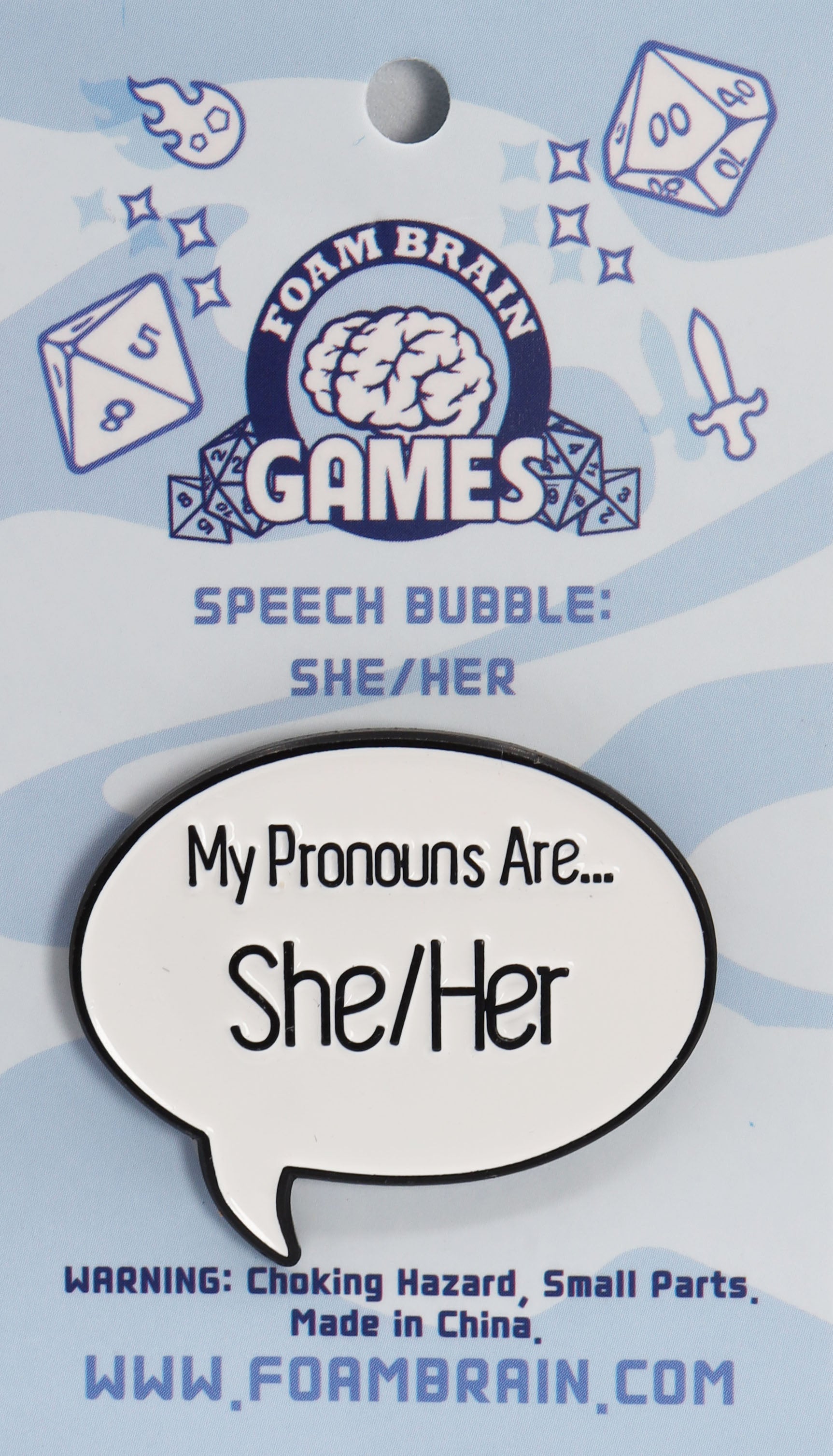 Speech Bubble Pin: She/Her Pronouns  cardboard clothing | D20 Games