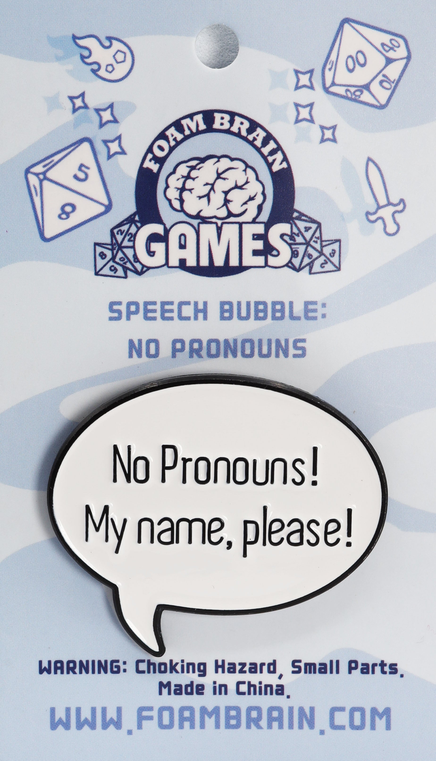 Speech Bubble Pin: No Pronouns!  cardboard clothing | D20 Games