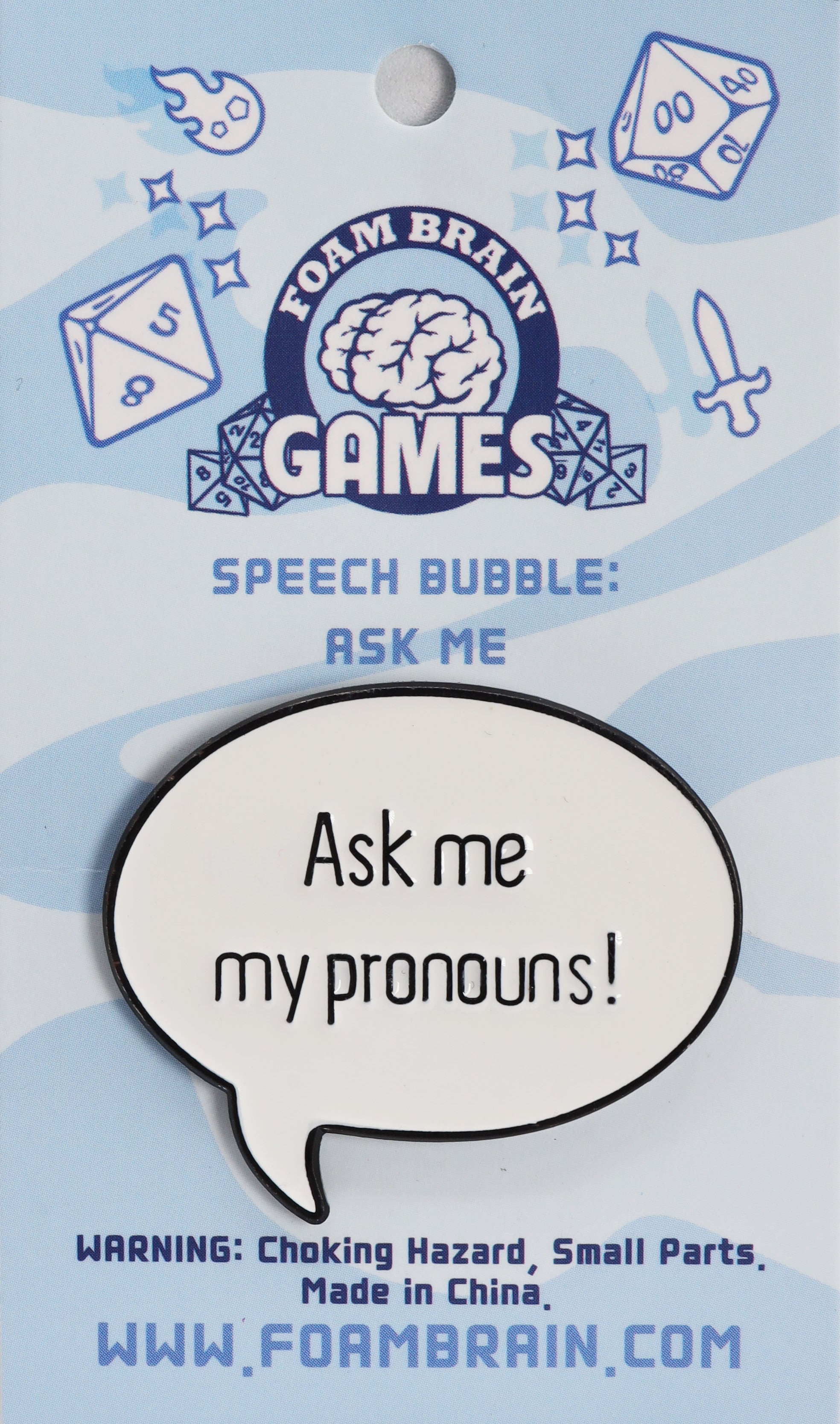 Speech Bubble Pin: Ask Me My Pronouns  cardboard clothing | D20 Games