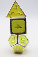 Silver with Citrine Glitter RPG Dice Set Metal Dice Cardboard Clothing