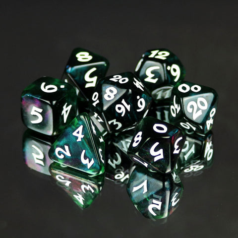 7 Piece Dice Set - Elessia Moonstone Farallon with White