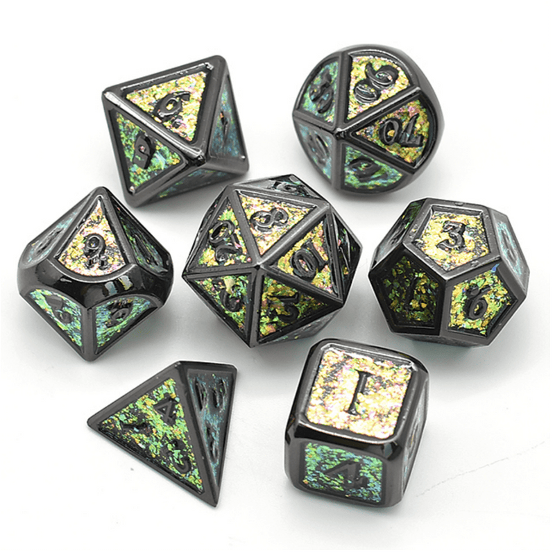 Color Shifting: Fields of Green Metal RPG Dice Set Metal Dice Foam Brain Games
