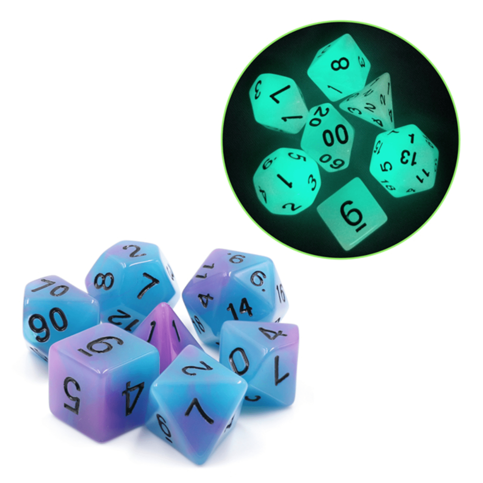 Glow in the Dark Supernova RPG Dice Set Plastic Dice Foam Brain Games | D20 Games