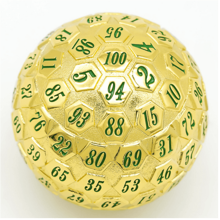 45mm Metal D100 - Gold with Green | D20 Games