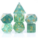 Green Amethyst Fluorite - Engraved with Gold RPG Dice Set