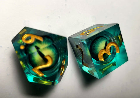 Green Cyclops Sharp Edge Resin RPG Dice Set Plastic Dice Foam Brain Games