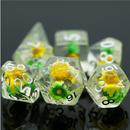 Green & Yellow Star Flower RPG Dice Set Plastic Dice Foam Brain Games