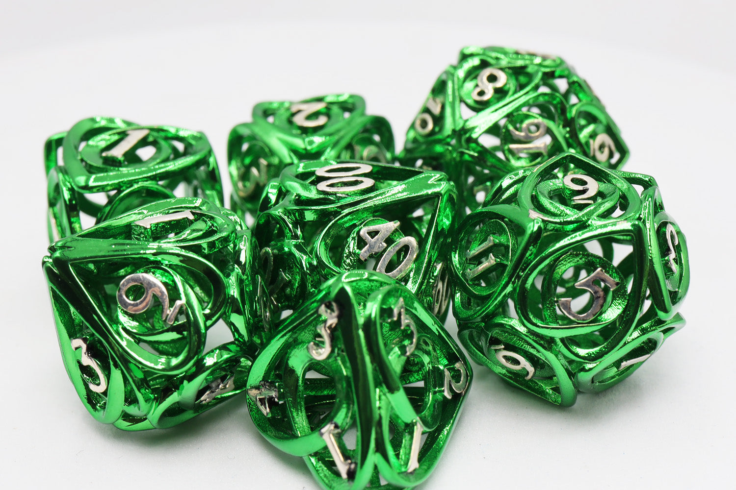 Green Hollow Hearts RPG Metal Dice Set Metal Dice Foam Brain Games | D20 Games