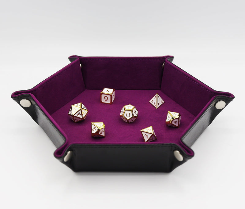 Leatherette & Velvet Dice Tray (Black w/ Magenta Hex) Dice Tray Foam Brain Games