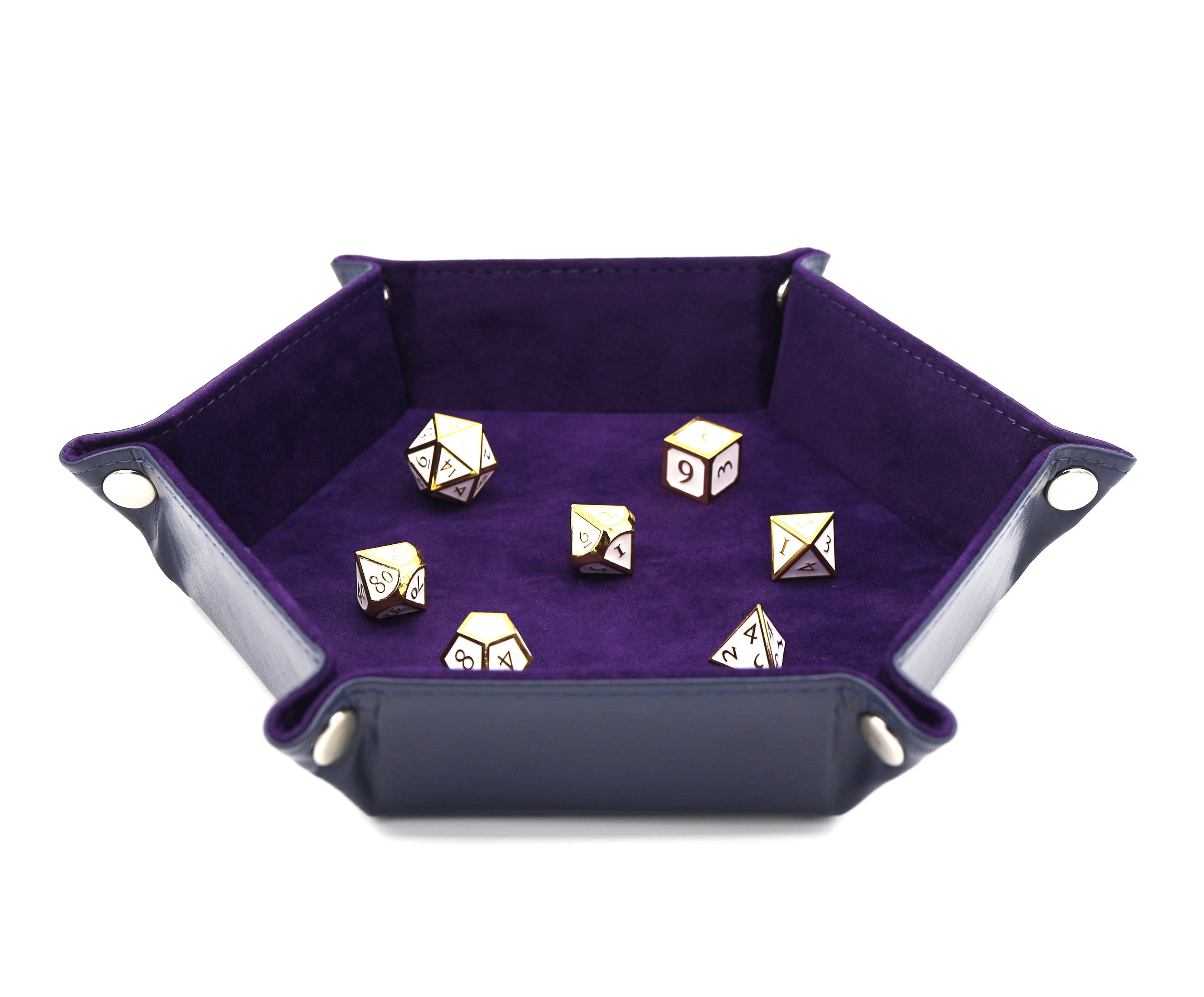 Leatherette & Velvet Dice Tray (Navy w/ Purple Hex) Dice Tray Foam Brain Games | D20 Games