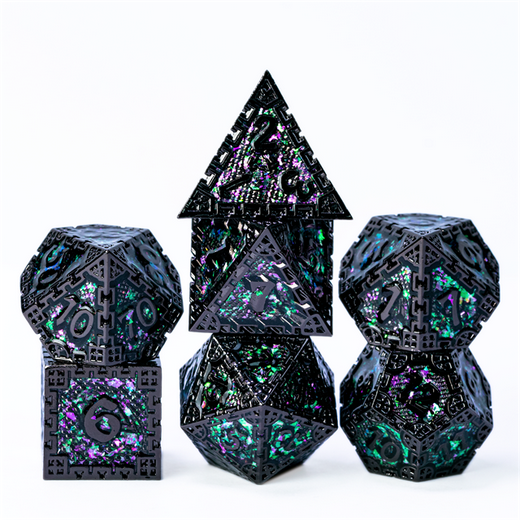 Hidden Dragon Black & Green RPG Metal Dice Set Metal Dice Foam Brain Games