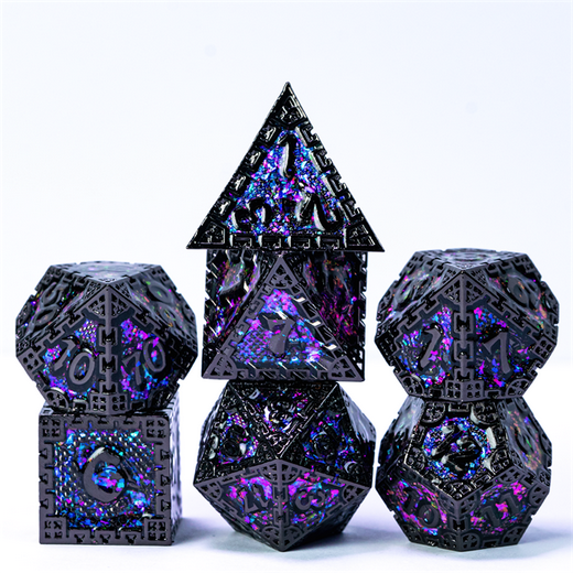 Hidden Dragon Black & Purple RPG Metal Dice Set Metal Dice Foam Brain Games | D20 Games