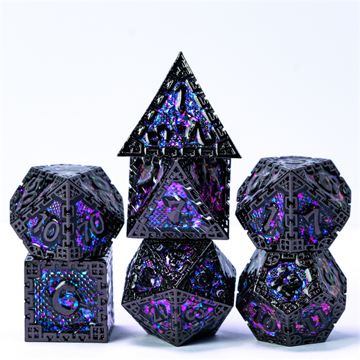 Hidden Dragon Black & Purple RPG Metal Dice Set Metal Dice Foam Brain Games