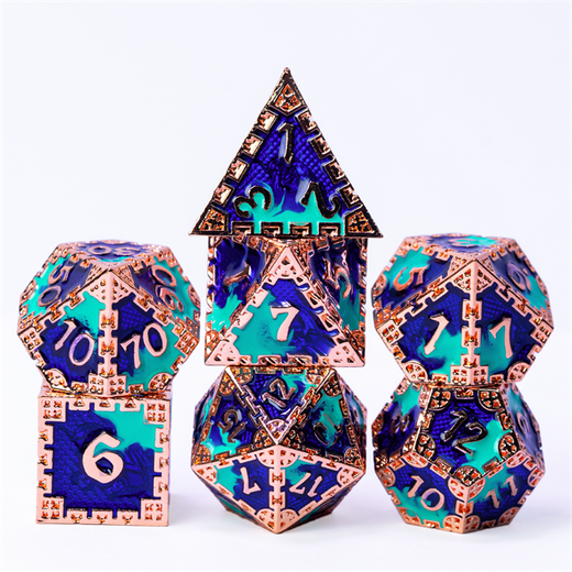 Hidden Dragon Copper & Blue RPG Metal Dice Set Metal Dice Foam Brain Games