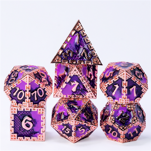 Hidden Dragon Copper & Purple RPG Metal Dice Set Metal Dice Foam Brain Games | D20 Games