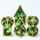 Hidden Dragon Gold & Green RPG Metal Dice Set Metal Dice Foam Brain Games