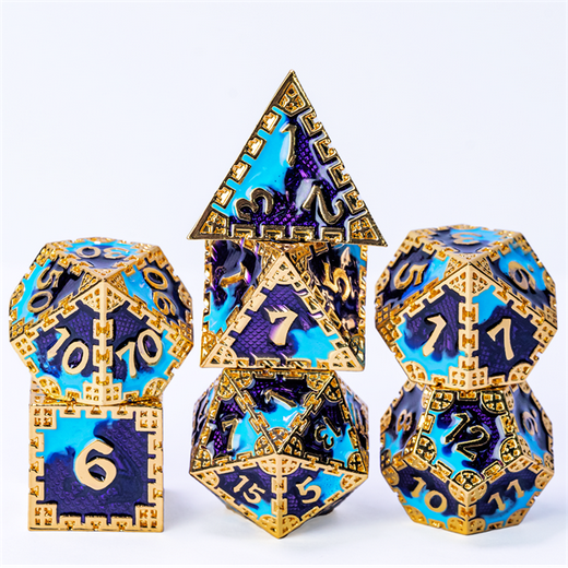 Hidden Dragon Gold & Purple RPG Metal Dice Set Metal Dice Foam Brain Games