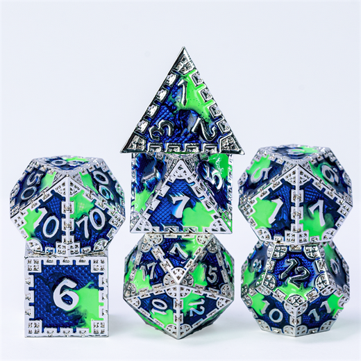 Hidden Dragon Silver & Blue RPG Metal Dice Set Metal Dice Foam Brain Games