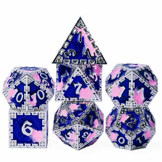Hidden Dragon Silver & Pink RPG Metal Dice Set Metal Dice Foam Brain Games