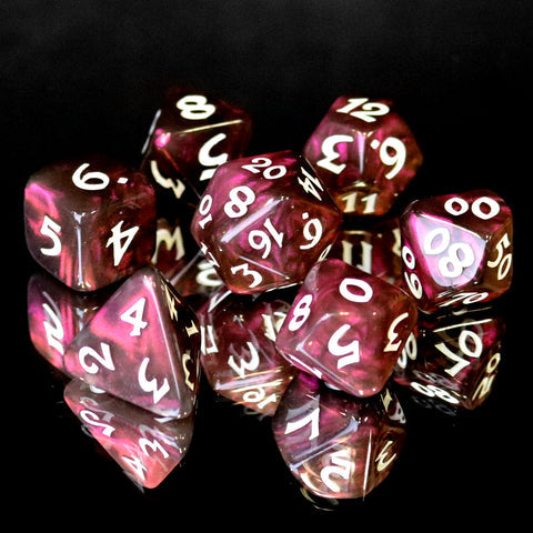 7 Piece Dice Set - Elessia Moonstone Inkswells With White