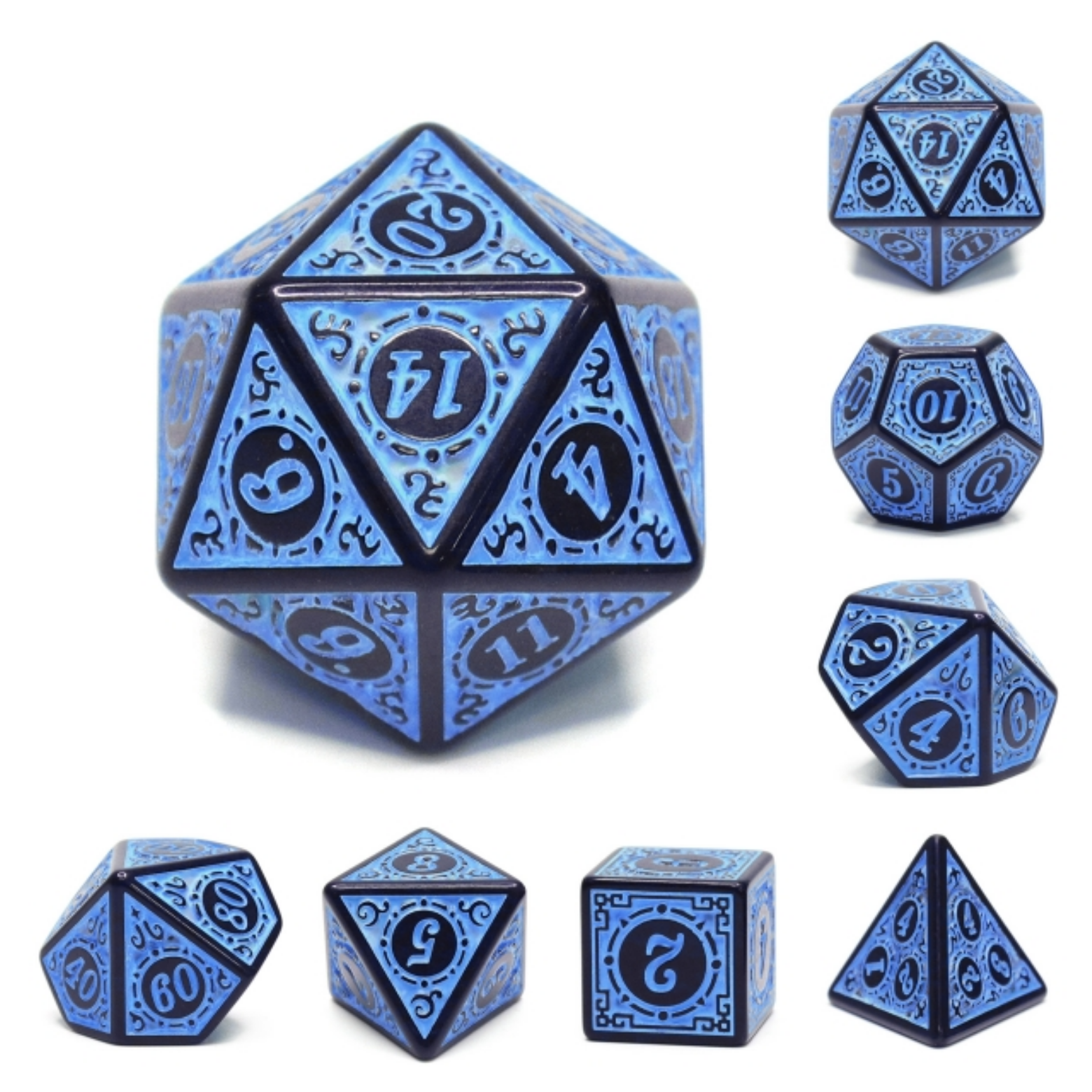 Magic Flame - Blue RPG Dice Set Plastic Dice Foam Brain Games | D20 Games