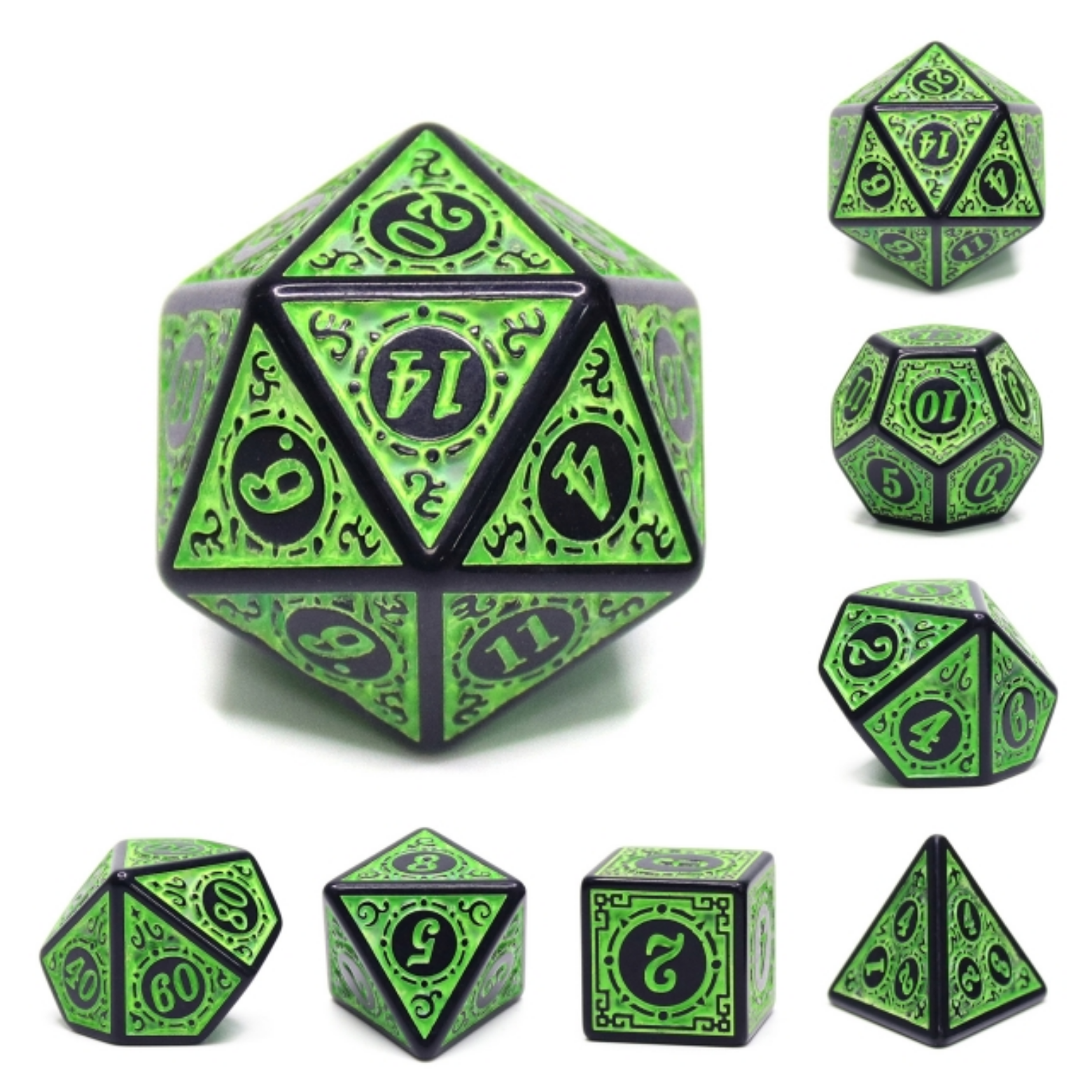 Magic Flame - Green RPG Dice Set Plastic Dice Foam Brain Games | D20 Games