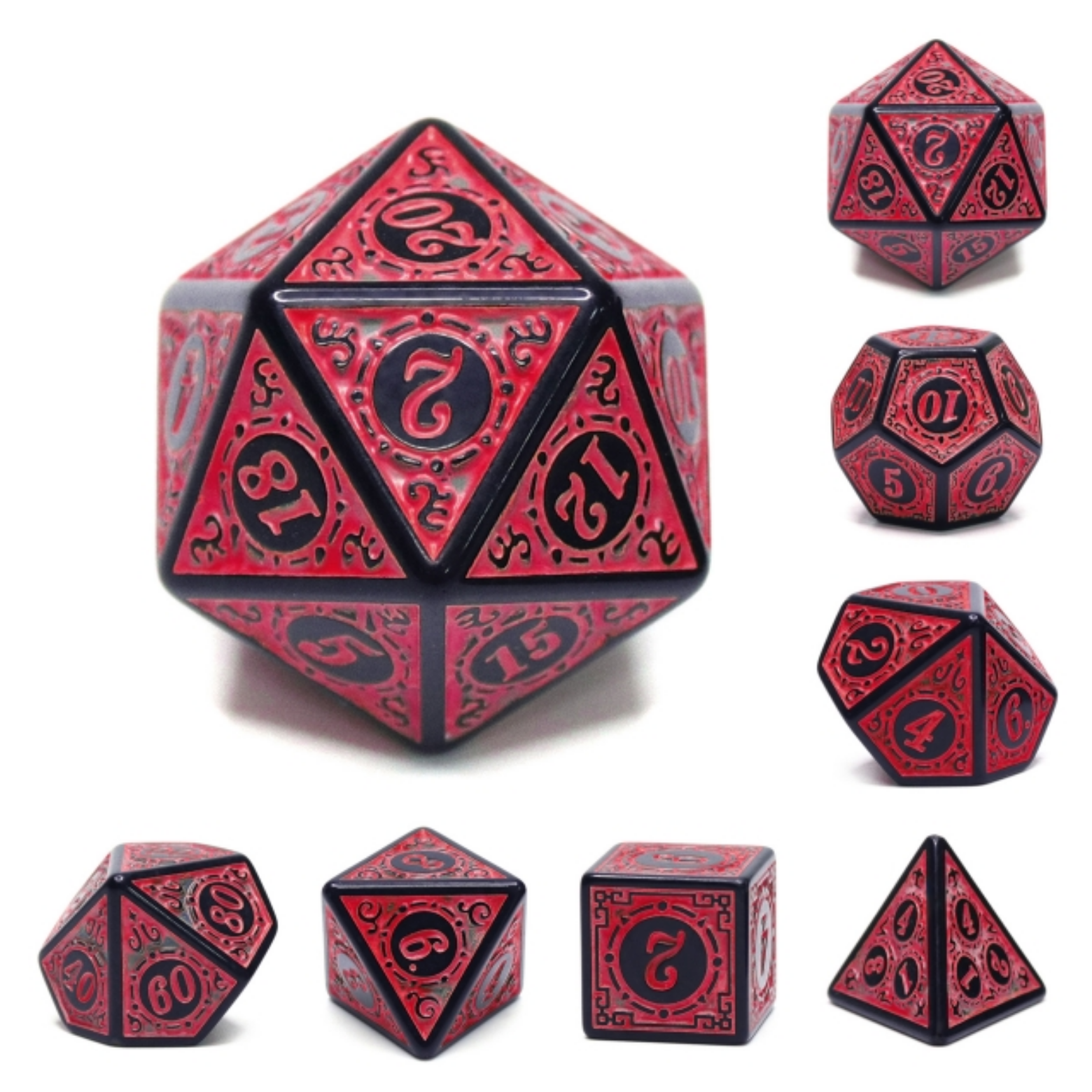 Magic Flame - Red RPG Dice Set Plastic Dice Foam Brain Games | D20 Games