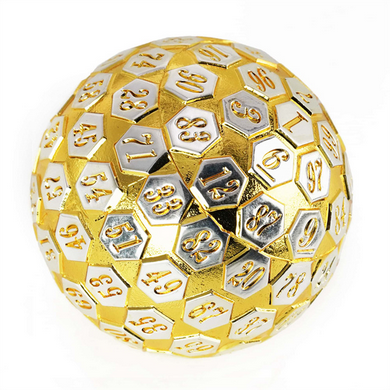 45mm Metal D100 - Gold and Silver Metal Dice Foam Brain Games | D20 Games