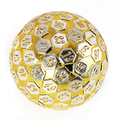 45mm Metal D100 - Gold and Silver Metal Dice Foam Brain Games
