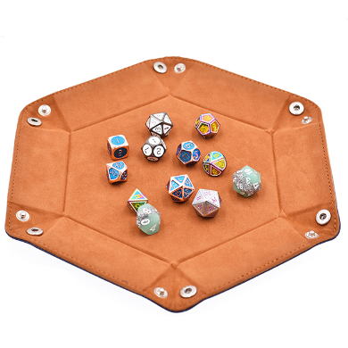 Leatherette & Velvet Hex Dice Tray (Navy with Tan) Dice Tray Foam Brain Games | D20 Games