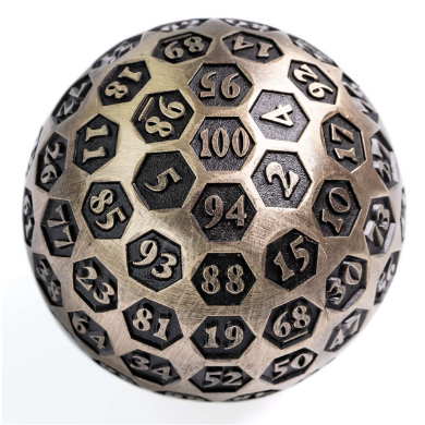 Inscribed 45mm Metal D100 - Bronze Metal Dice Foam Brain Games | D20 Games