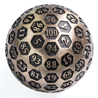Inscribed 45mm Metal D100 - Bronze Metal Dice Foam Brain Games