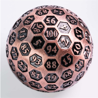 Inscribed 45mm Metal D100 - Copper Metal Dice Foam Brain Games