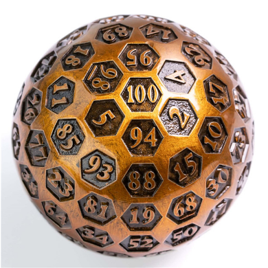 Inscribed 45mm Metal D100 - Gold Metal Dice Foam Brain Games | D20 Games