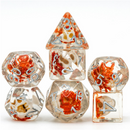 Orange Flower with White Skull RPG Dice Set Plastic Dice Foam Brain Games