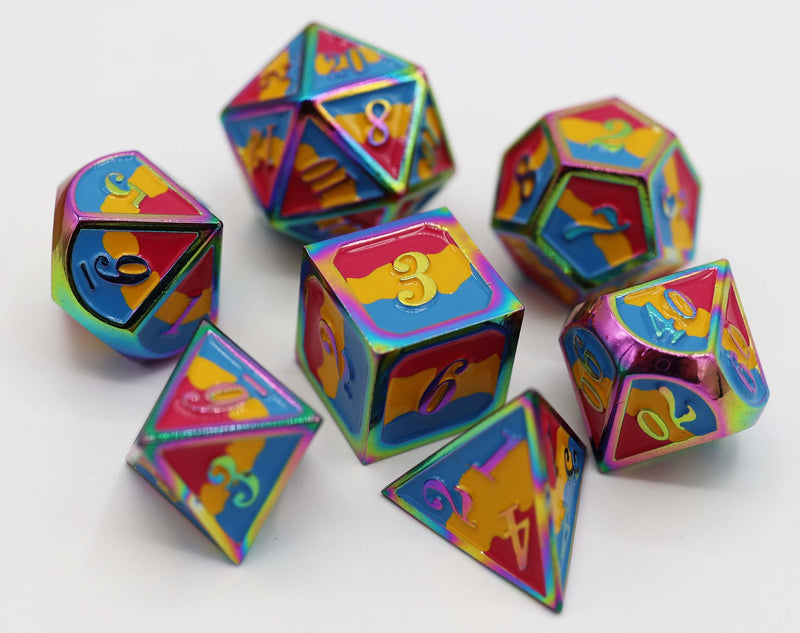 Pansexual Pride Flag - RPG Metal Dice Set Metal Dice Foam Brain Games