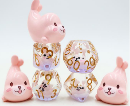 Pink Seal RPG Dice Set Plastic Dice Foam Brain Games | D20 Games