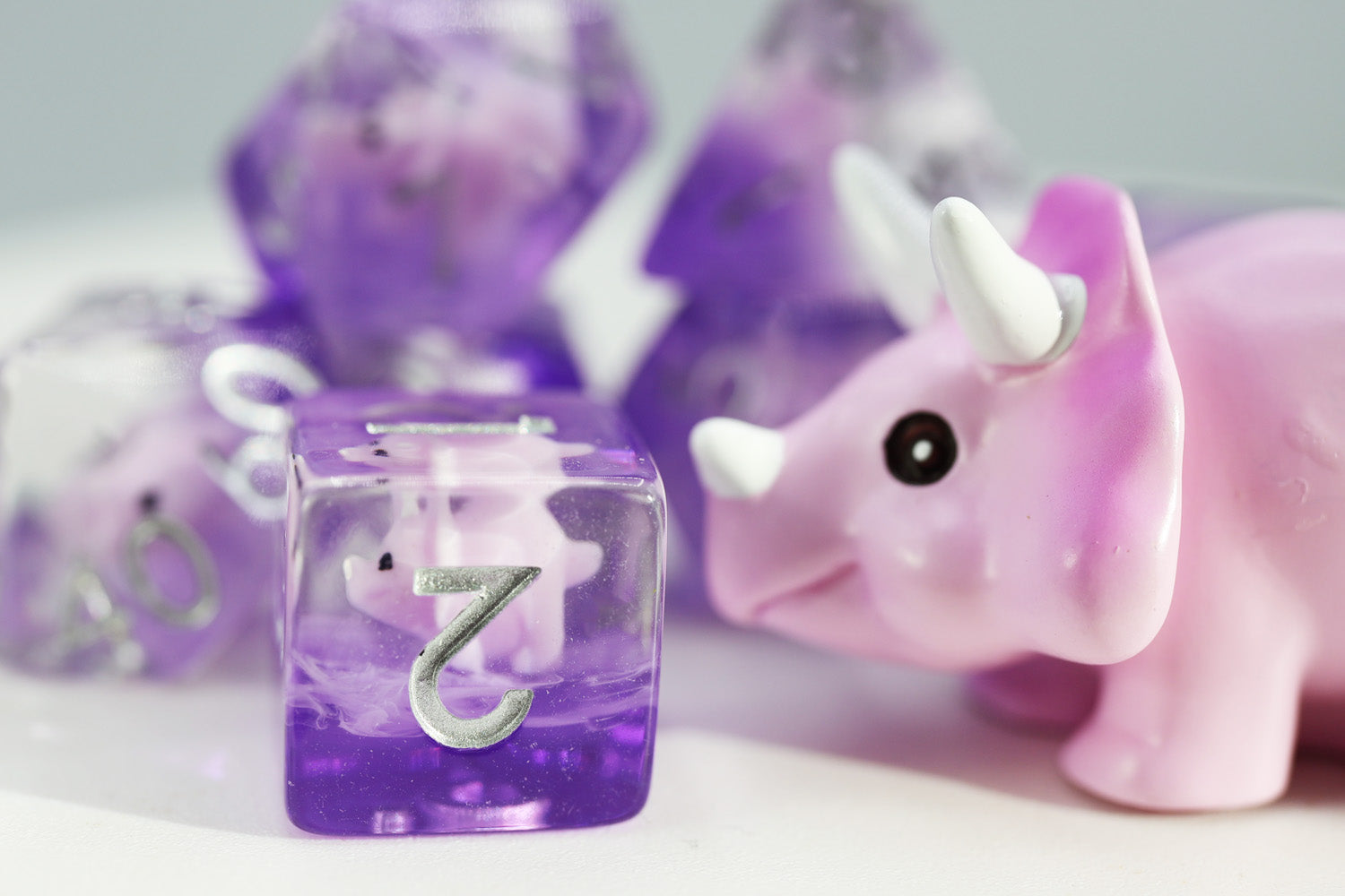 Pink Triceratops RPG Dice Set Plastic Dice Foam Brain Games | D20 Games