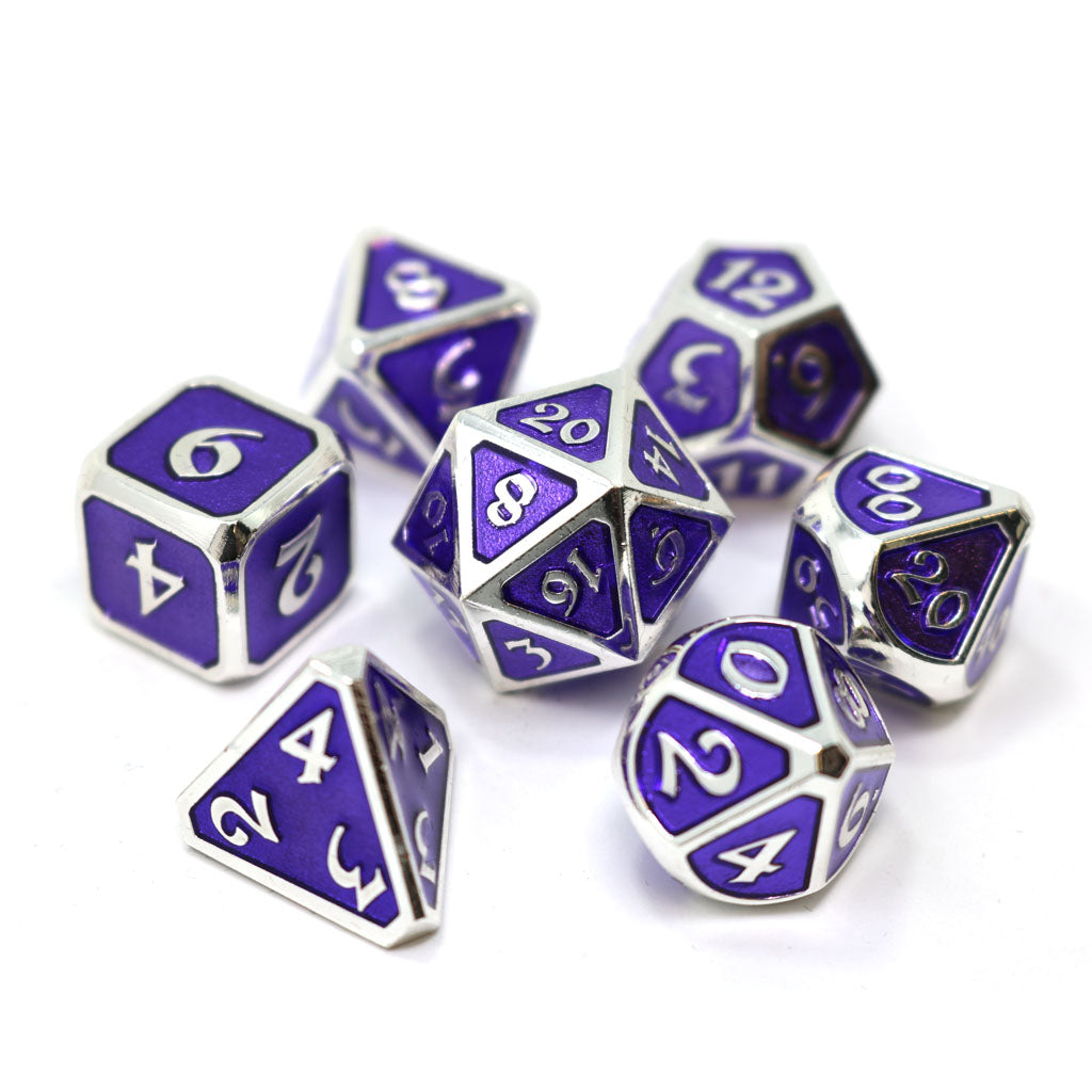 Mythica Platinum Amethyst RPG Metal Dice | D20 Games