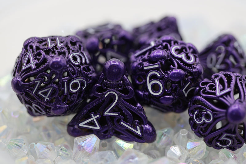 Mind Eater Hollow RPG Dice Set - Electric Purple Metal Dice Foam Brain Games