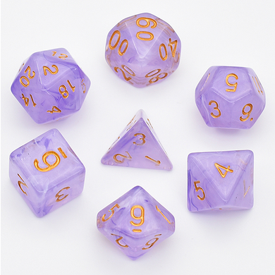 Purple Silk Translucent Dice RPG Dice Set Plastic Dice Foam Brain Games | D20 Games