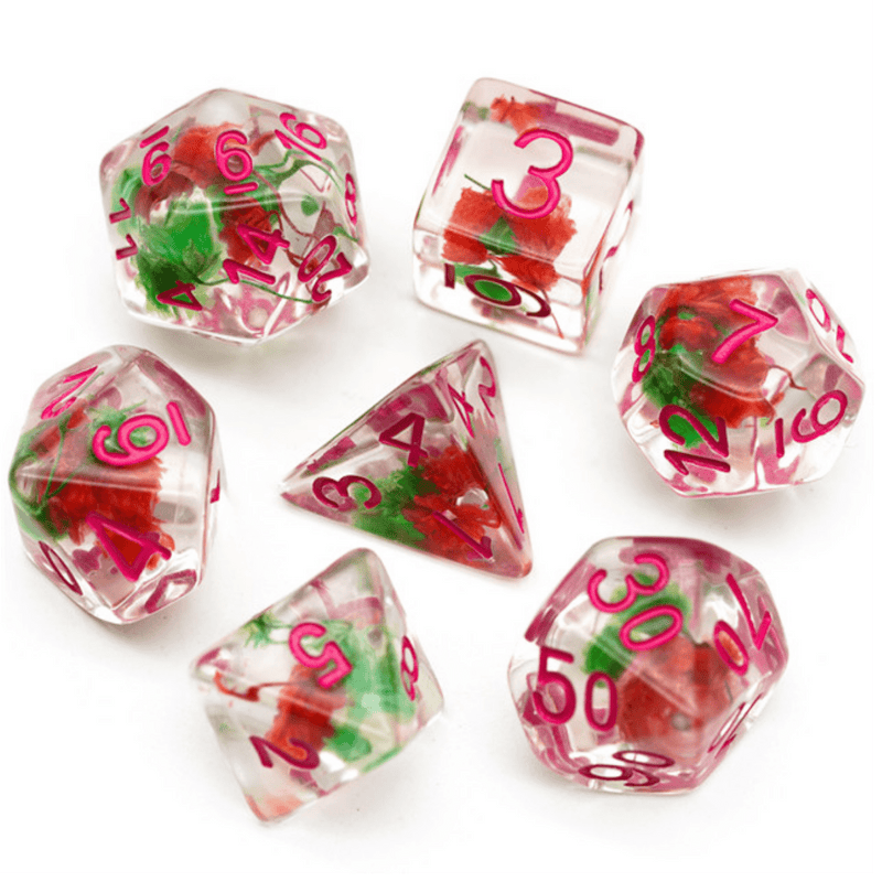 Red and Green Flower RPG Dice Set Plastic Dice Foam Brain Games
