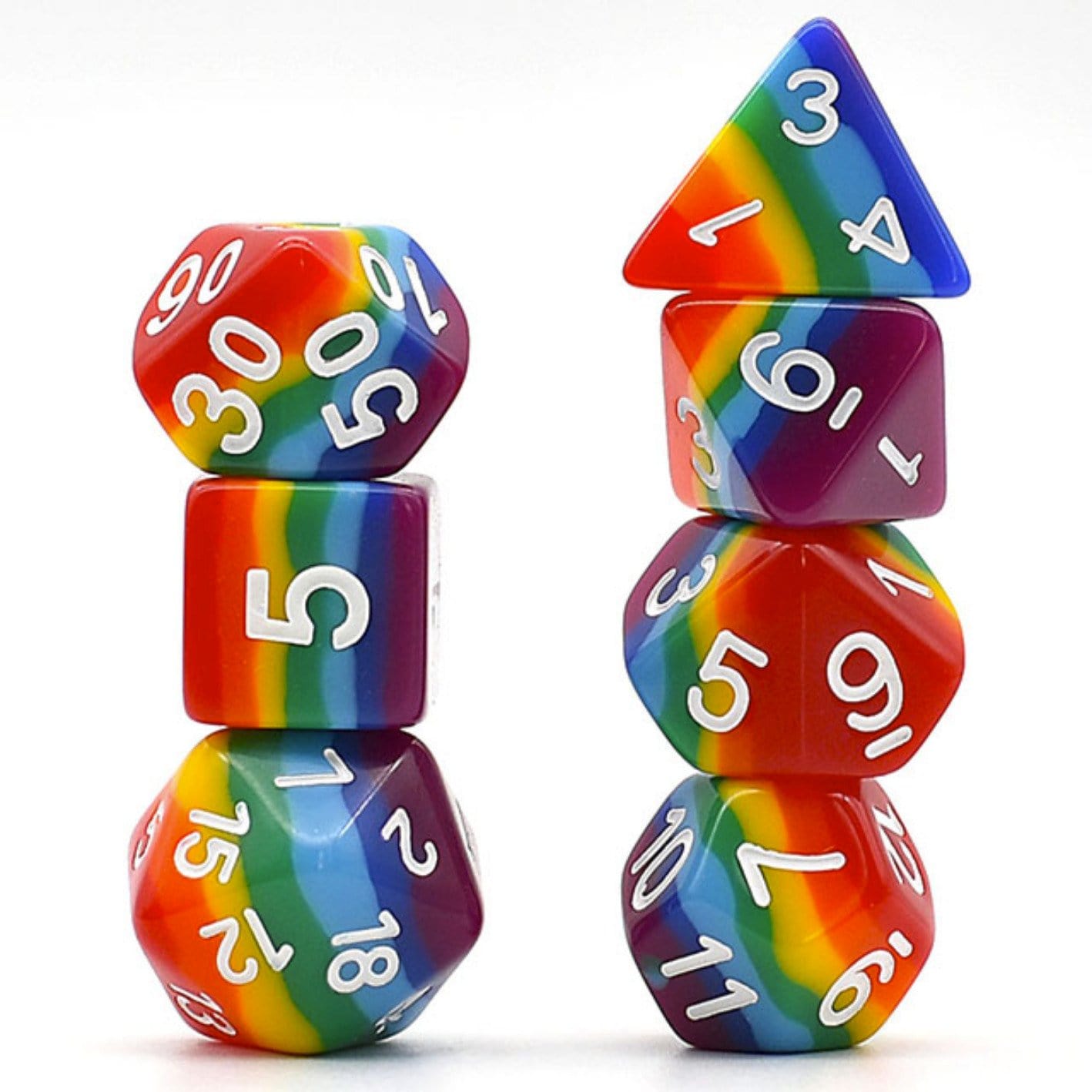Opaque Rainbow Layer RPG Dice Set Plastic Dice Foam Brain Games | D20 Games