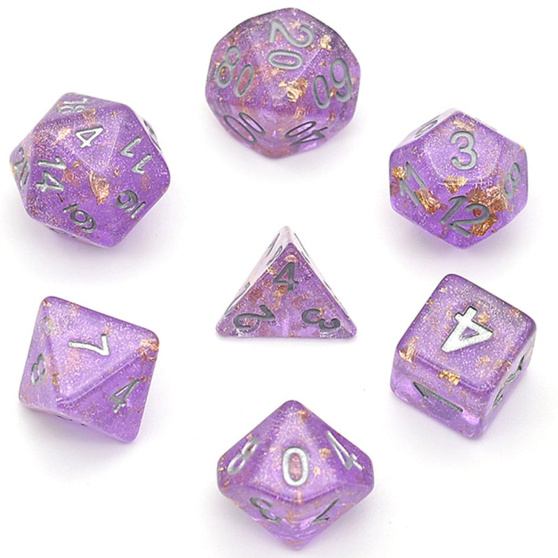 Purple with Gold Foil Dice Set Plastic Dice Foam Brain Games