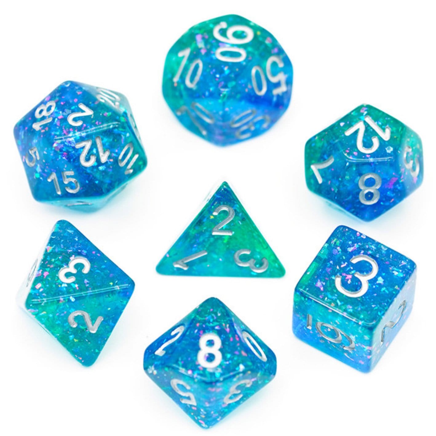 Ocean Glitter Dice Set Plastic Dice Foam Brain Games | D20 Games