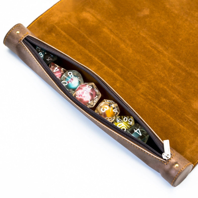 Brown Roll Up Leatherette Dice Mat Dice Box Foam Brain Games