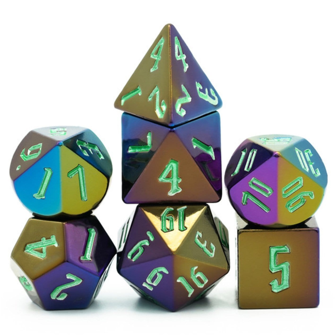 Jumbo Metallic Dice Set with Green Font Plastic Dice Foam Brain Games | D20 Games