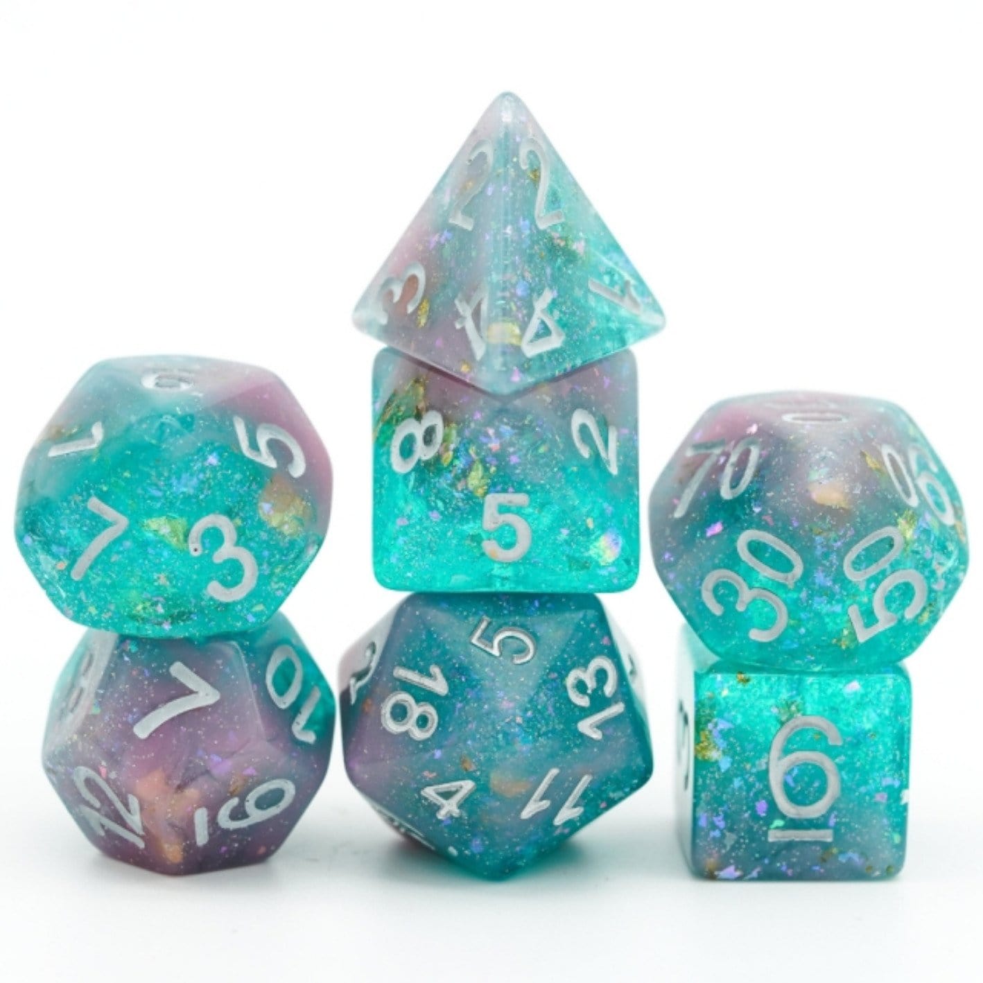 Pink & Green Seabed Treasure Dice Set Plastic Dice Foam Brain Games | D20 Games