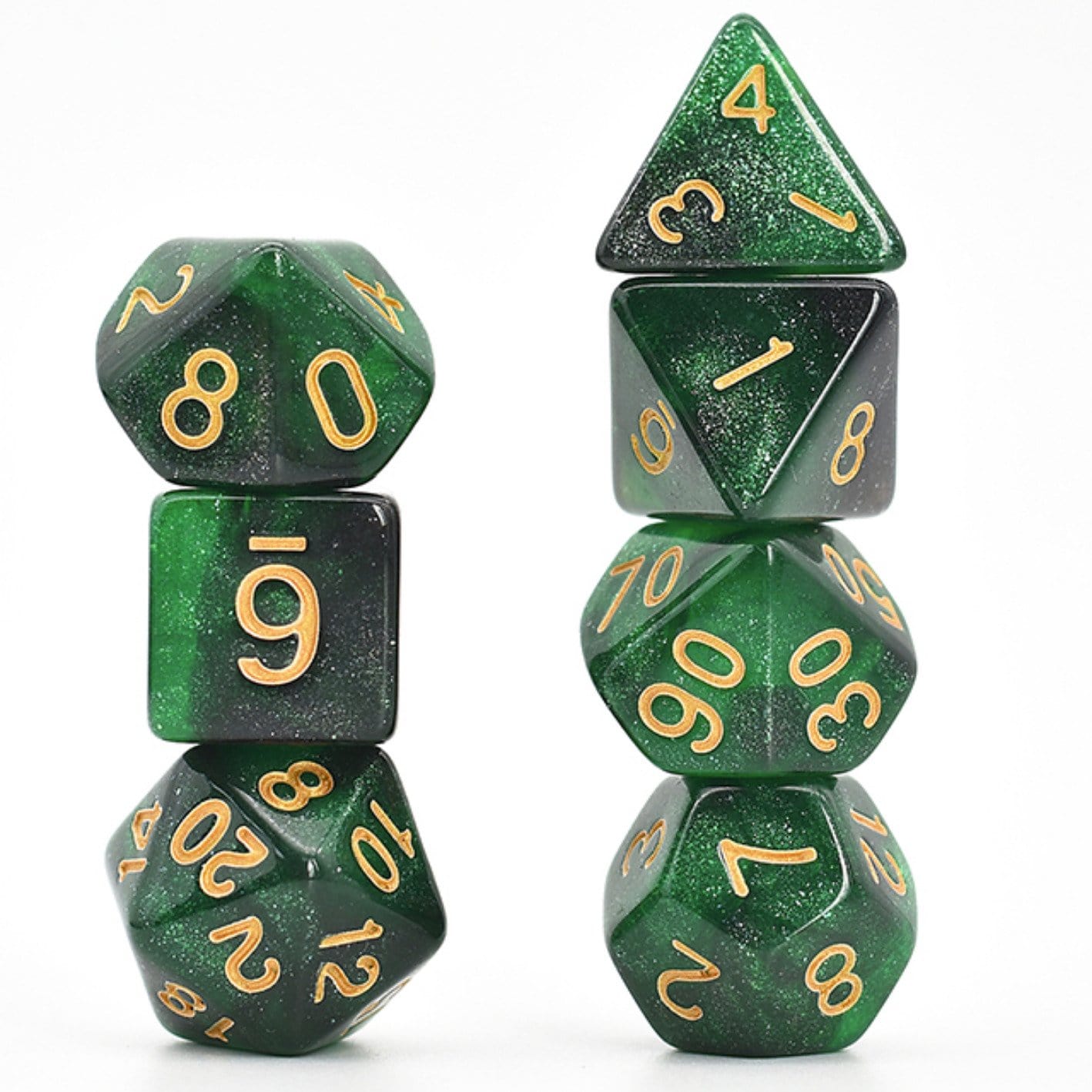 Black & Green Galaxy RPG Dice Set Plastic Dice Foam Brain Games | D20 Games